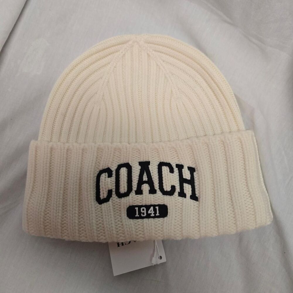 Coach Women's Cream and Brown Hat